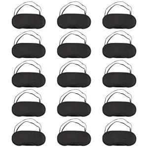 15 Pack Eye Sleeping Blindfold Soft Eye Shade Cover with Nose Pad and Adjustable Strap for Travel Sleep, Black
