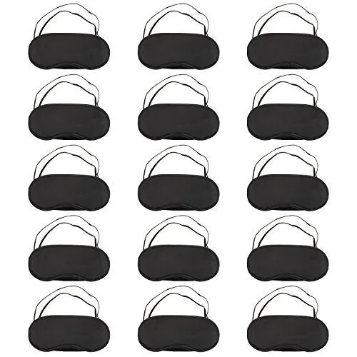 15 Pack Eye Sleeping Blindfold Soft Eye Shade Cover with Nose Pad and Adjustable Strap for Travel Sleep, Black