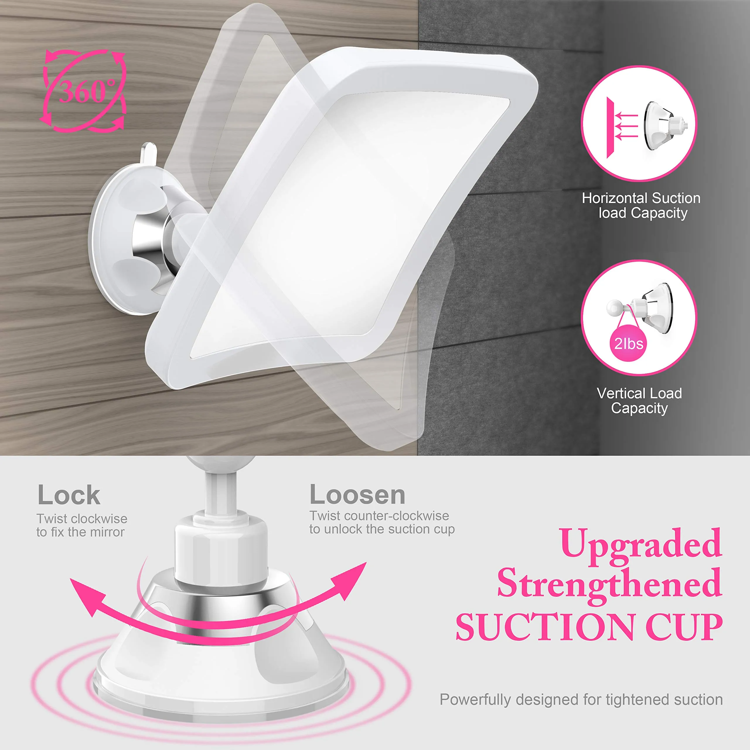 2021 Upgraded 10x Magnifying Lighted Makeup Mirror with Natural White LED Lights, 360°Swivel Portable Cordless Makeup Mirrors with Locking Suction Base for Home Bathroom Shower and Travel