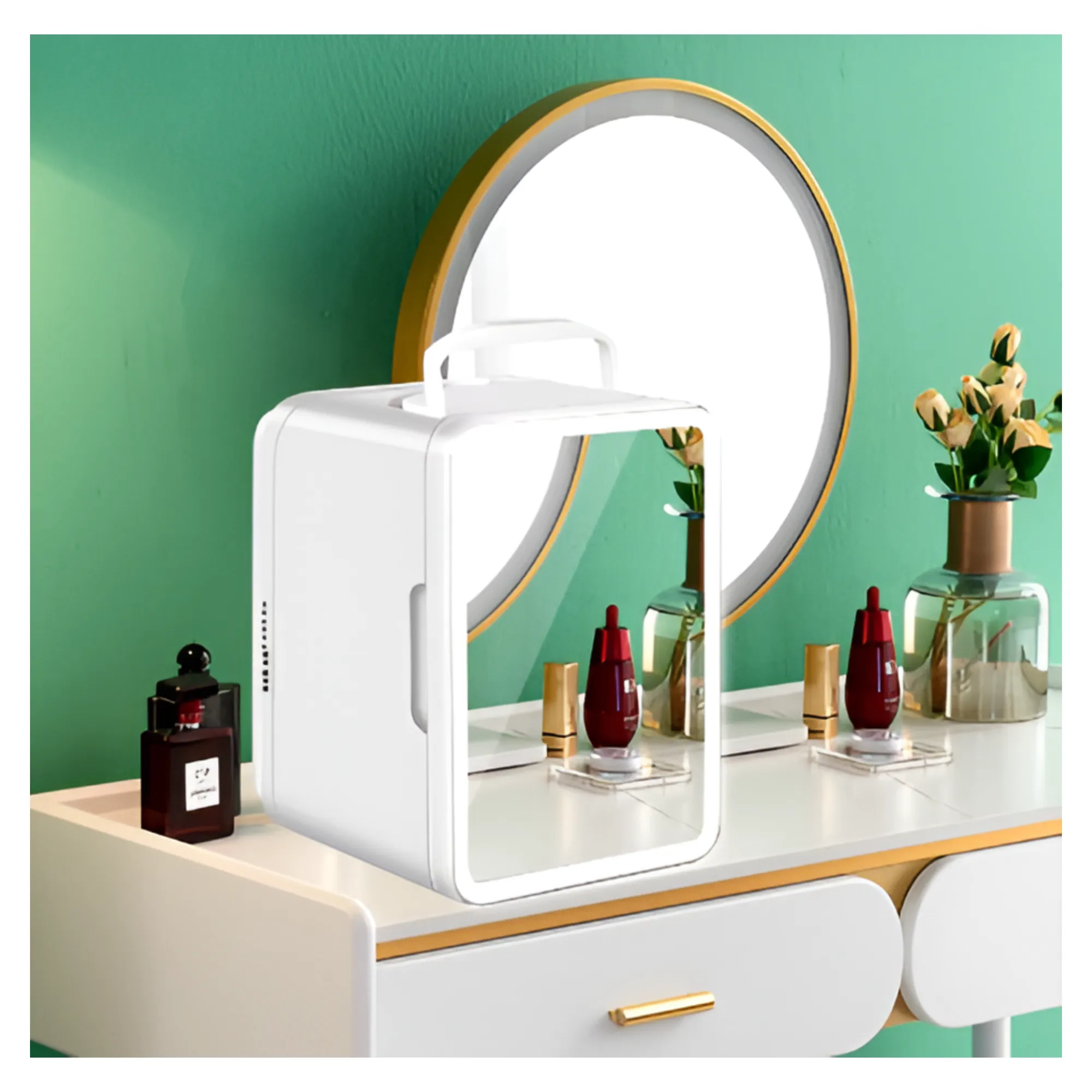 4-Liter Portable Handheld Skincare Fridge with LED Mirror Light