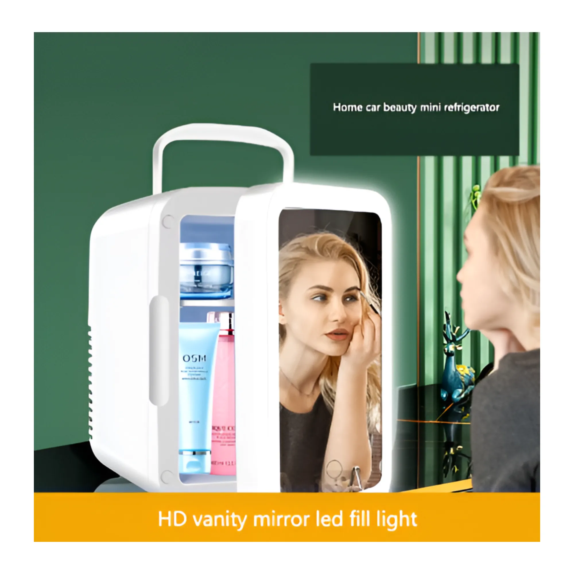 4-Liter Portable Handheld Skincare Fridge with LED Mirror Light