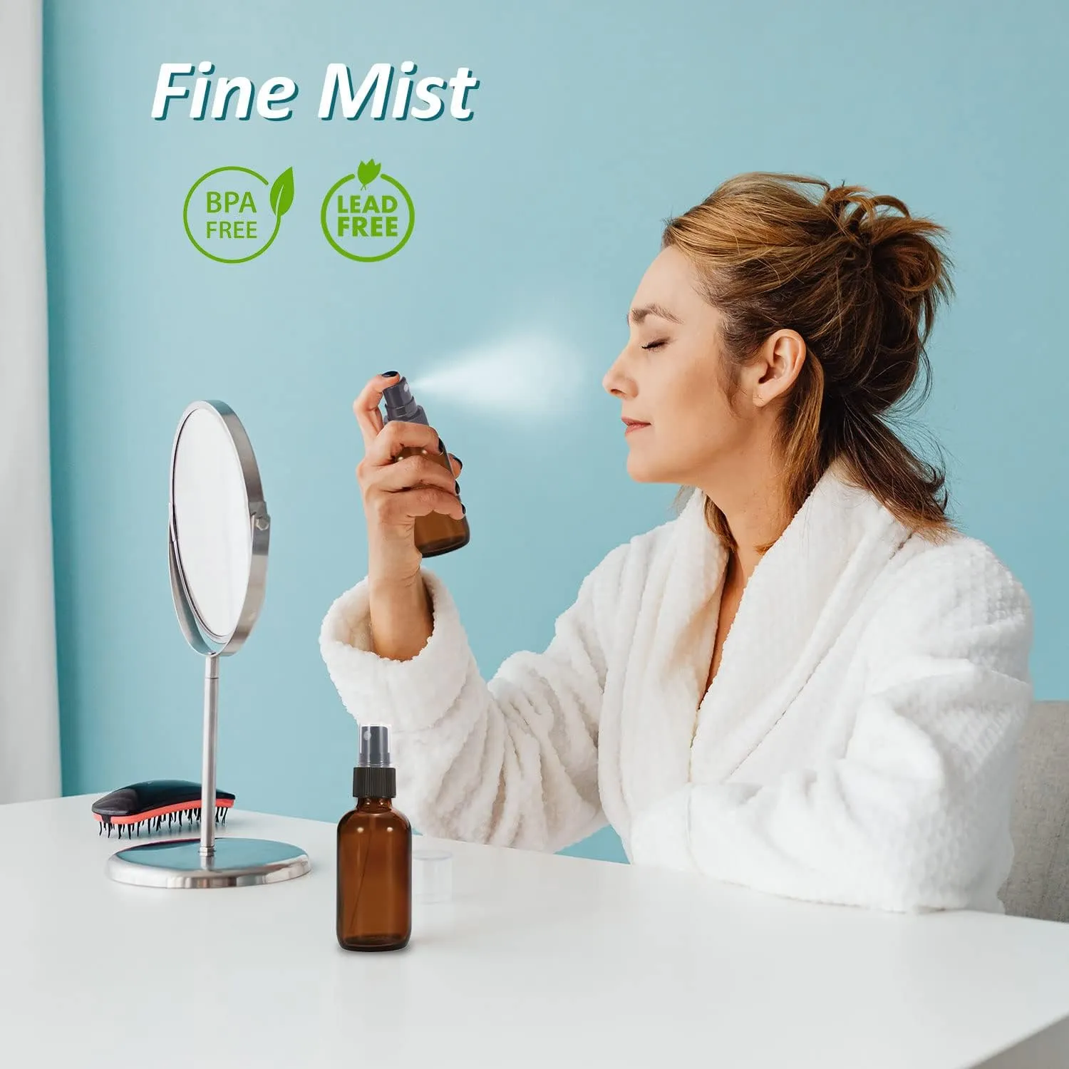 4 oz Amber Glass Spray Bottles for Essential Oils, Small Empty Fine Mist Spray Bottle,2 Pack with Funnel Dropper