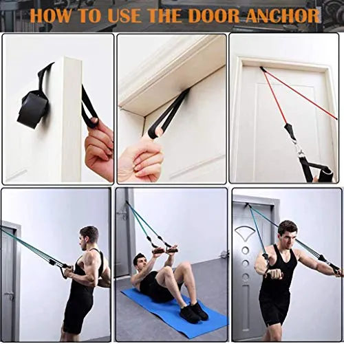 AIRIVO Resistance Bands Set (11 pcs), Elastic Workout Bands with Handles, Door Anchor, Foot Ring - Men Women Portable Home Exercise Accessories, Training, Physical Therapy Yoga Pilates