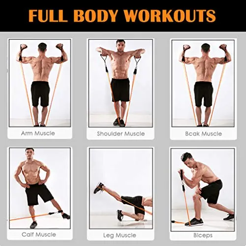 AIRIVO Resistance Bands Set (11 pcs), Elastic Workout Bands with Handles, Door Anchor, Foot Ring - Men Women Portable Home Exercise Accessories, Training, Physical Therapy Yoga Pilates