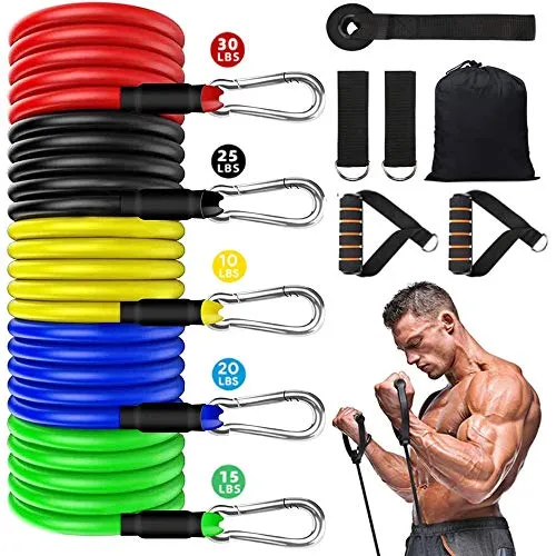 AIRIVO Resistance Bands Set (11 pcs), Elastic Workout Bands with Handles, Door Anchor, Foot Ring - Men Women Portable Home Exercise Accessories, Training, Physical Therapy Yoga Pilates