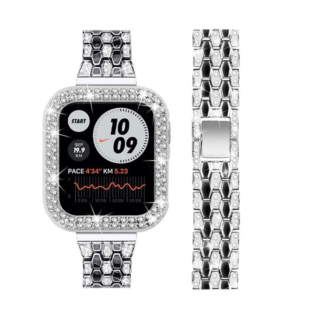 Apple Watch (41mm) five bead shiny rhinestone watch strap - Silver / Black / Silver