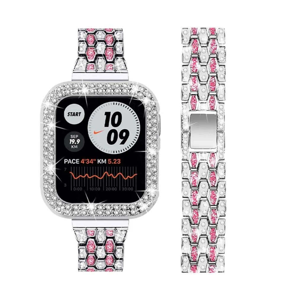 Apple Watch (41mm) five bead shiny rhinestone watch strap - Silver / Rose / Silver