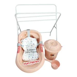Baby Standing Bath Set With Metal Stand And Cushion Bather