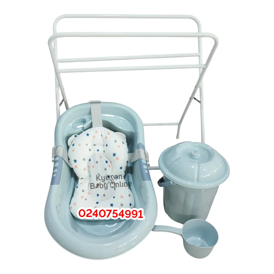 Baby Standing Bath Set With Metal Stand And Cushion Bather