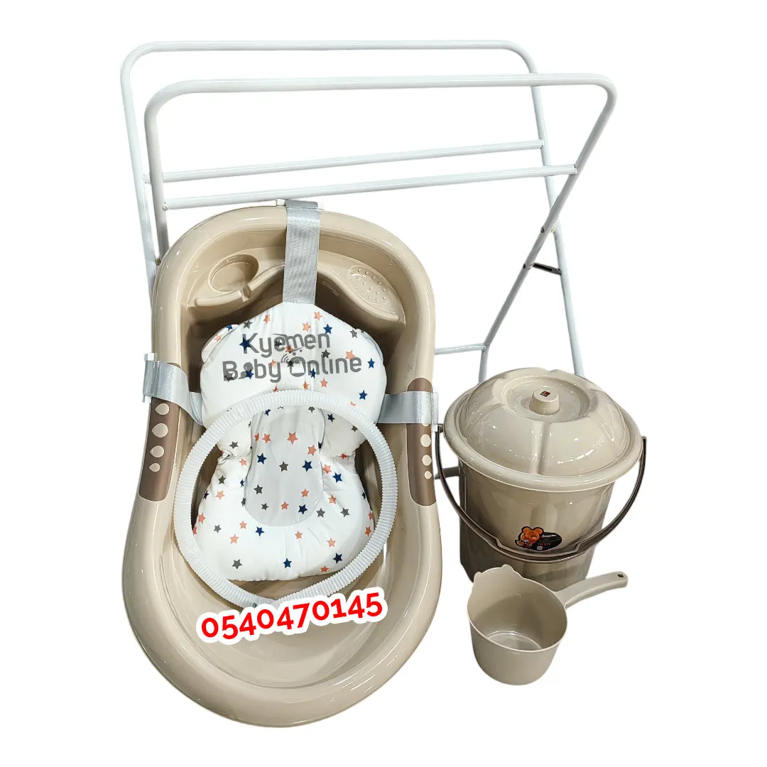 Baby Standing Bath Set With Metal Stand And Cushion Bather