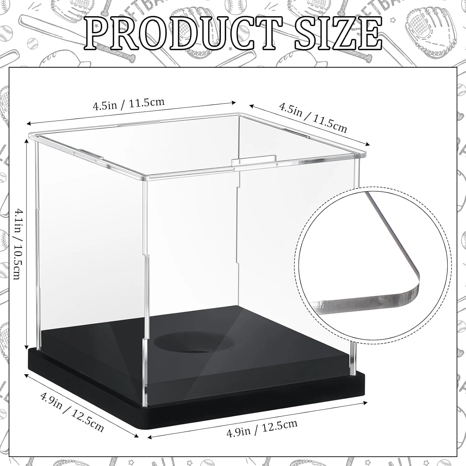 Baderke 1 Pcs Softball Display Case Acrylic Softball Baseball Stand Holder UV Protected Memorabilia Ball Box Clear Display Cube for Sports Ball Storage (Remove The Protective Film Before Use)