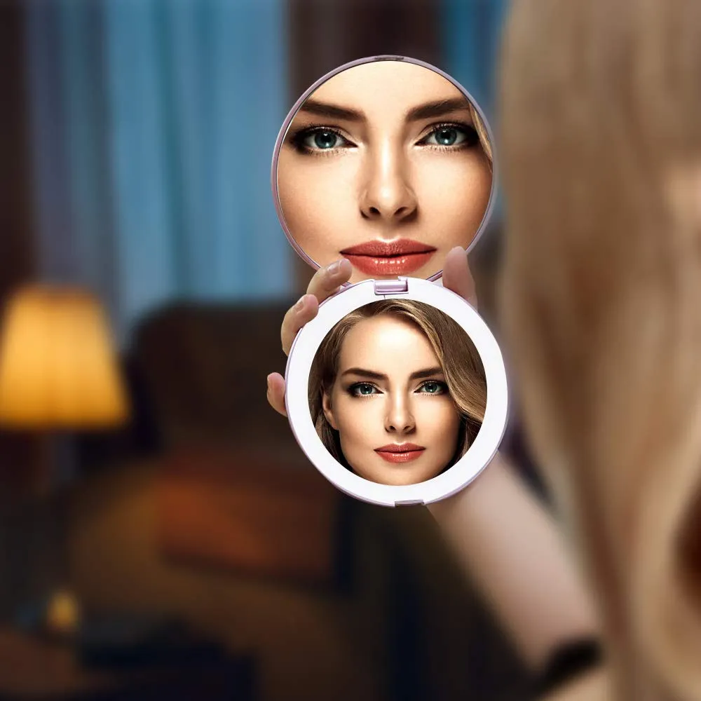 Benbilry LED Lighted Travel Makeup Mirror, 1x/7x Magnification, 5 Inch Dual Sided Vanity Mirror with Lights Portable Compact Illuminated Cosmetic Mirror – Perfect for Handbag (Rose Gold) Rose Gold