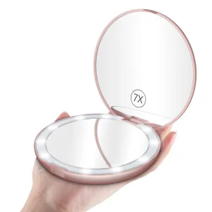 Benbilry LED Lighted Travel Makeup Mirror, 1x/7x Magnification, 5 Inch Dual Sided Vanity Mirror with Lights Portable Compact Illuminated Cosmetic Mirror – Perfect for Handbag (Rose Gold) Rose Gold