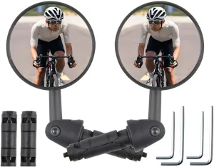 Bike Mirror for Handlebar, HD Bar End Bicycle Mirror Glass for Handlebar Rearview Mirror Multi-Angle Adjustable, Safe Adjustable Rearview Cycle/E-bike Mirror(1 pairs)
