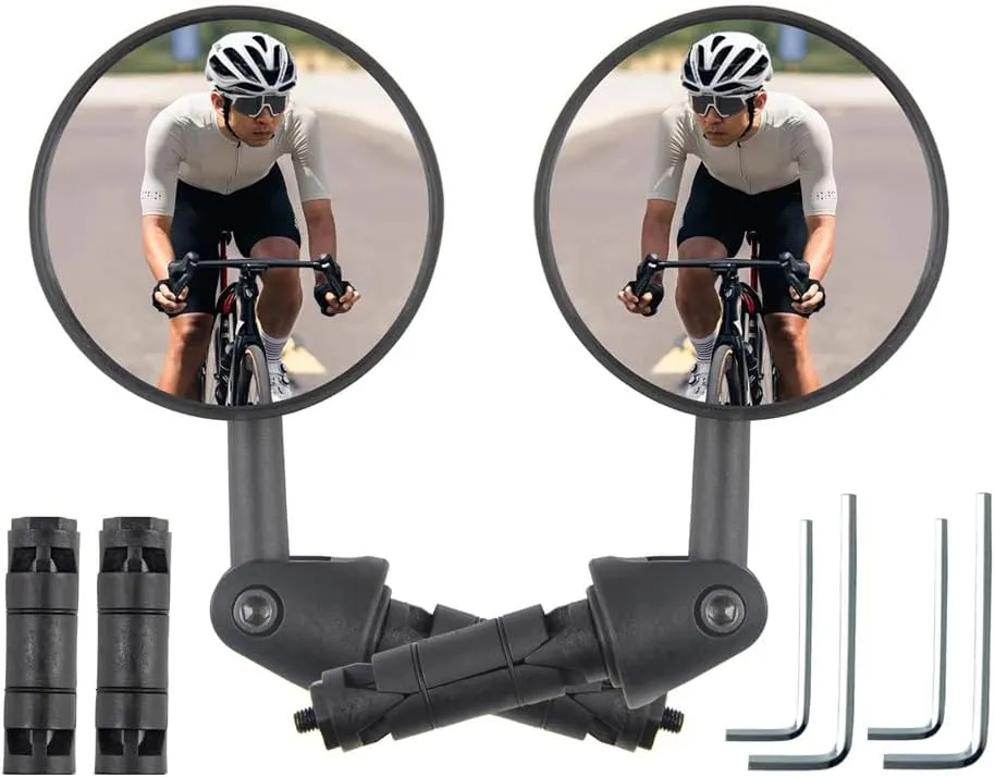 Bike Mirror for Handlebar, HD Bar End Bicycle Mirror Glass for Handlebar Rearview Mirror Multi-Angle Adjustable, Safe Adjustable Rearview Cycle/E-bike Mirror(1 pairs)