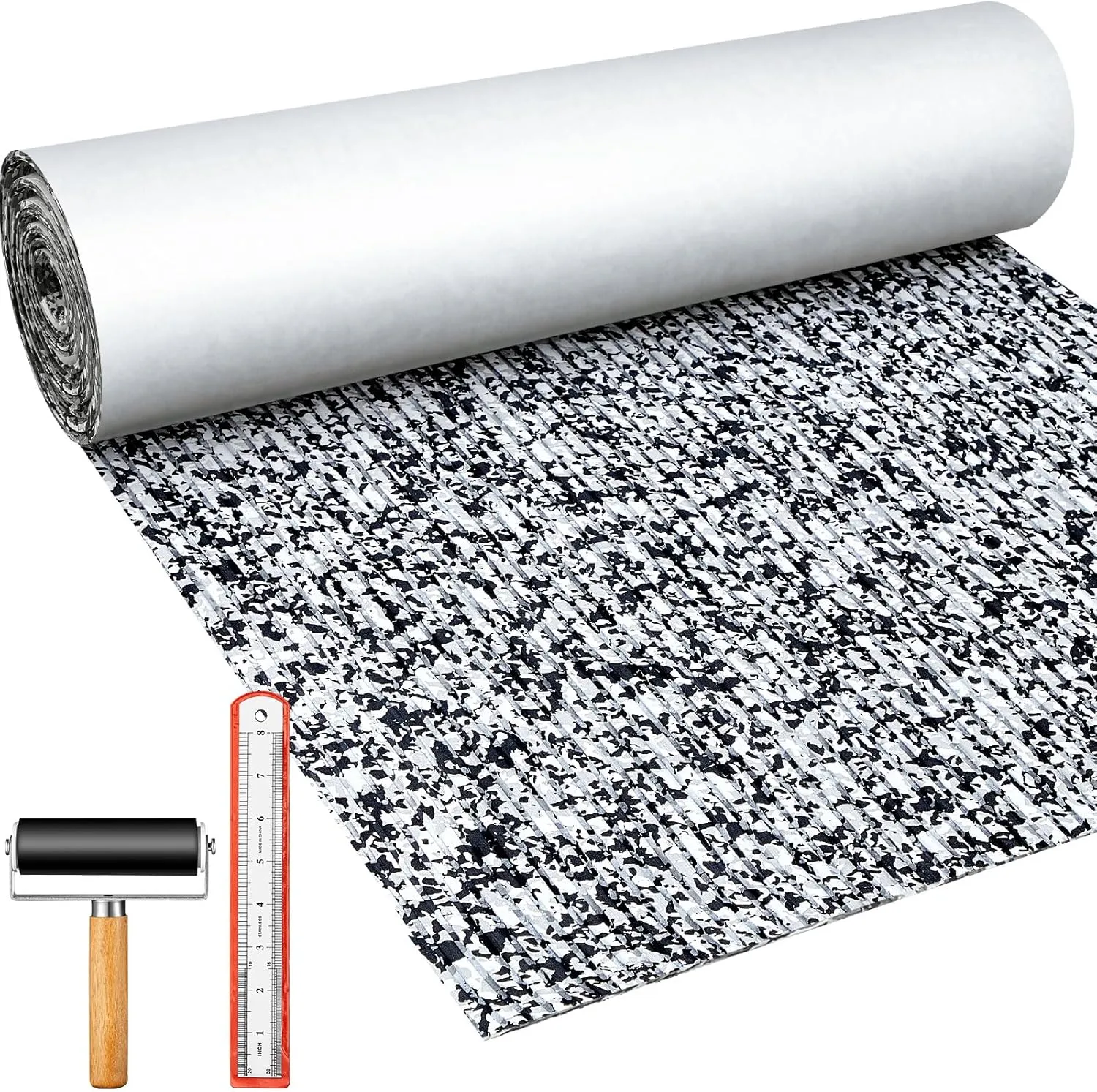 Boat Flooring EVA Foam 158"/118"/94" x 47"/35"/24" Boat Decking Non Slip Marine Camo Self Adhesive Carpet with Roller Ruler for Kayak Yacht Motorboat