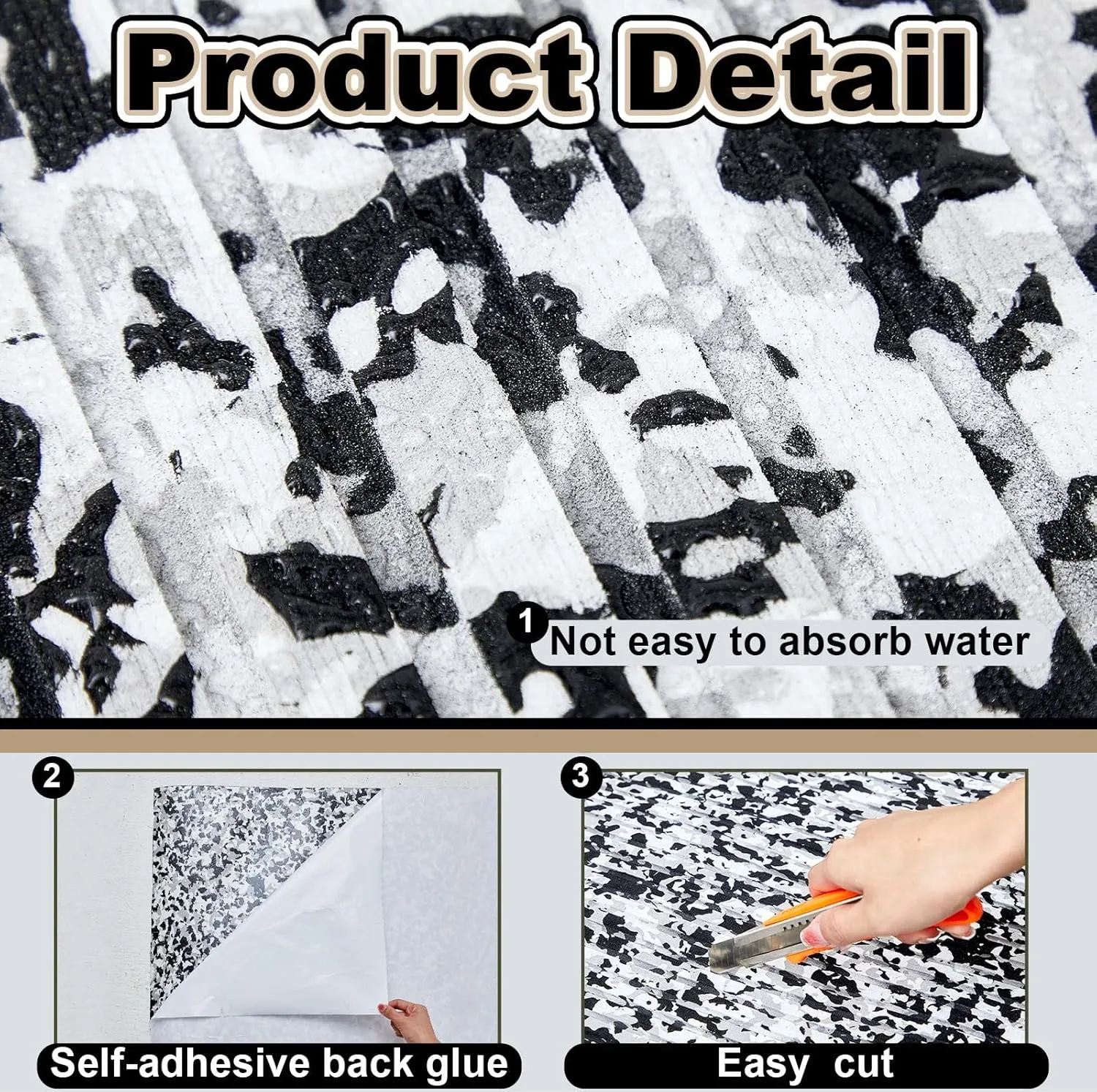 Boat Flooring EVA Foam 158"/118"/94" x 47"/35"/24" Boat Decking Non Slip Marine Camo Self Adhesive Carpet with Roller Ruler for Kayak Yacht Motorboat