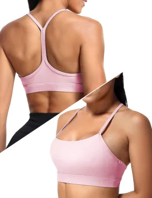 Buauty Y Back Sports Bra for Women, Low Impact Padded Racerback Spaghetti Strap Bras, Womens Workout Yoga Gym Tops