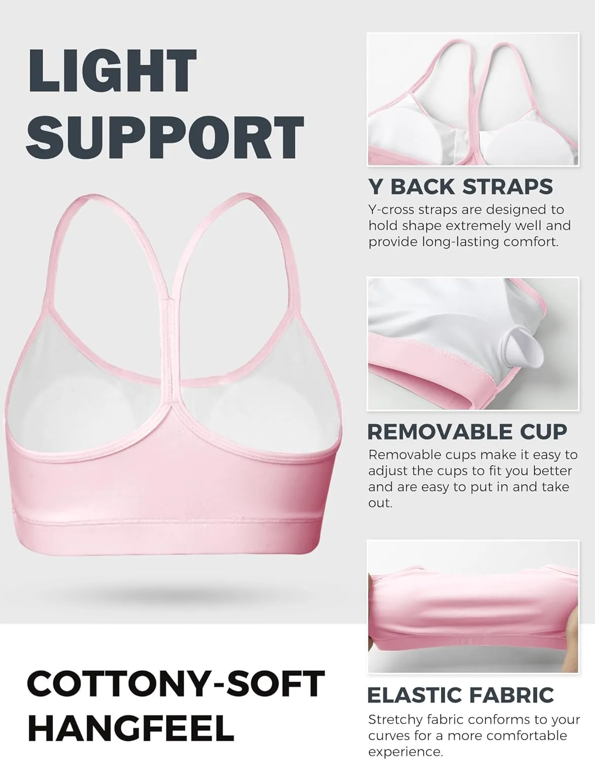 Buauty Y Back Sports Bra for Women, Low Impact Padded Racerback Spaghetti Strap Bras, Womens Workout Yoga Gym Tops