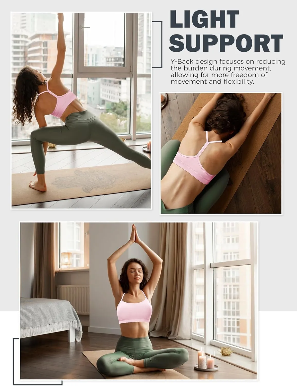 Buauty Y Back Sports Bra for Women, Low Impact Padded Racerback Spaghetti Strap Bras, Womens Workout Yoga Gym Tops