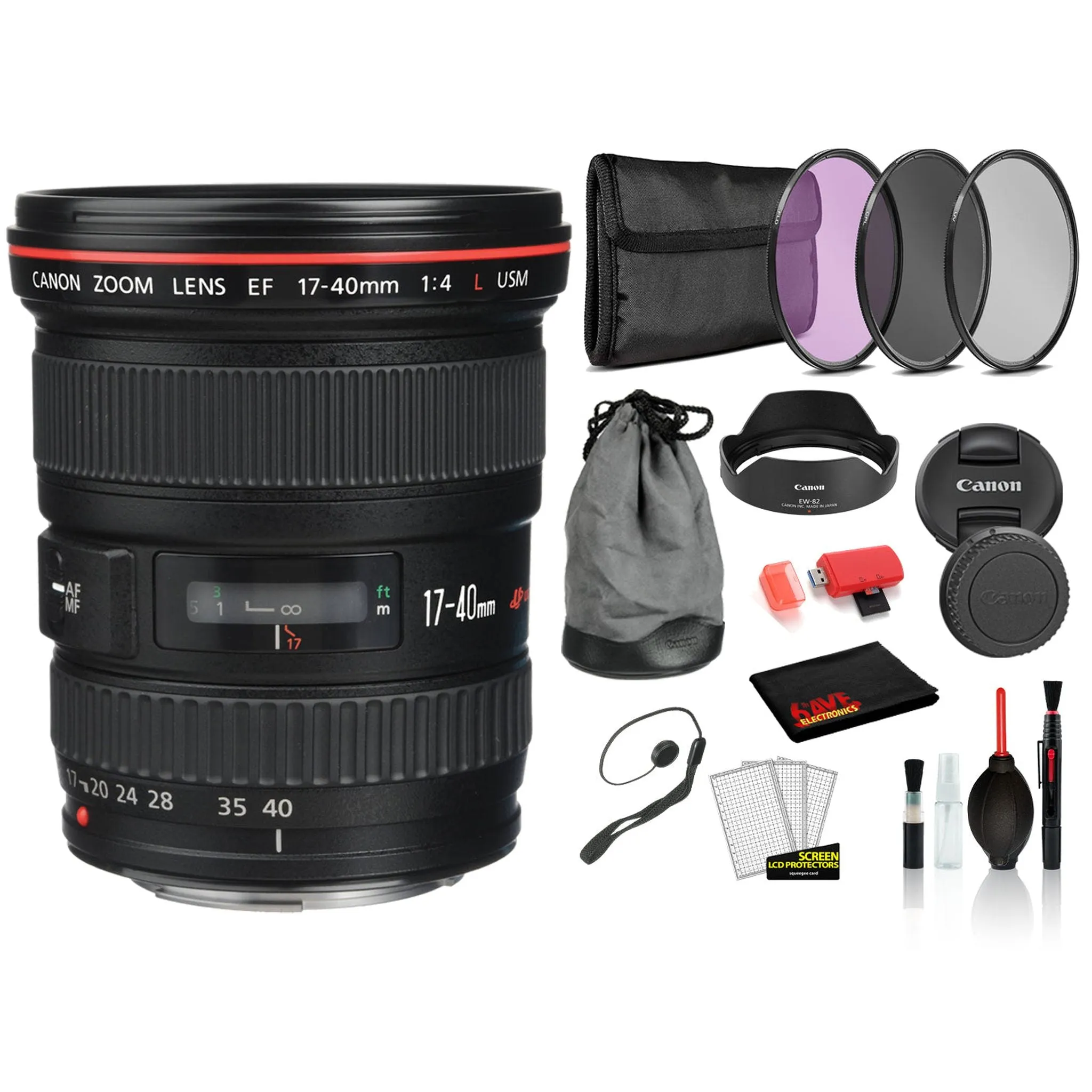 Canon EF 17-40mm f/4L USM Lens (8806A002) Lens with Bundle includes 3pc Filter Kit)   Deluxe Lens Cleaning Kit   More