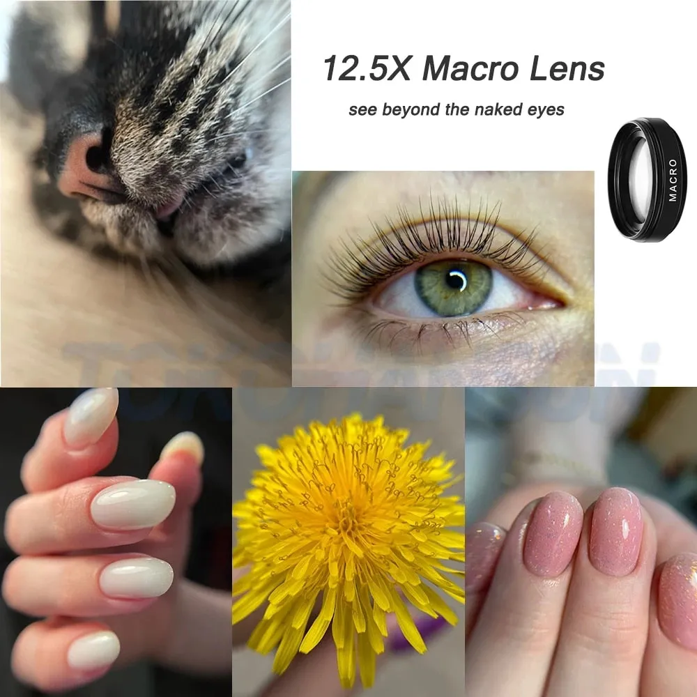 Cellphone HD 15X Macro Len  0.6X Wide Angle Lens for Iphone 14 Pro Smartphones Mobile Phone 37mm Macro Lens for Nails