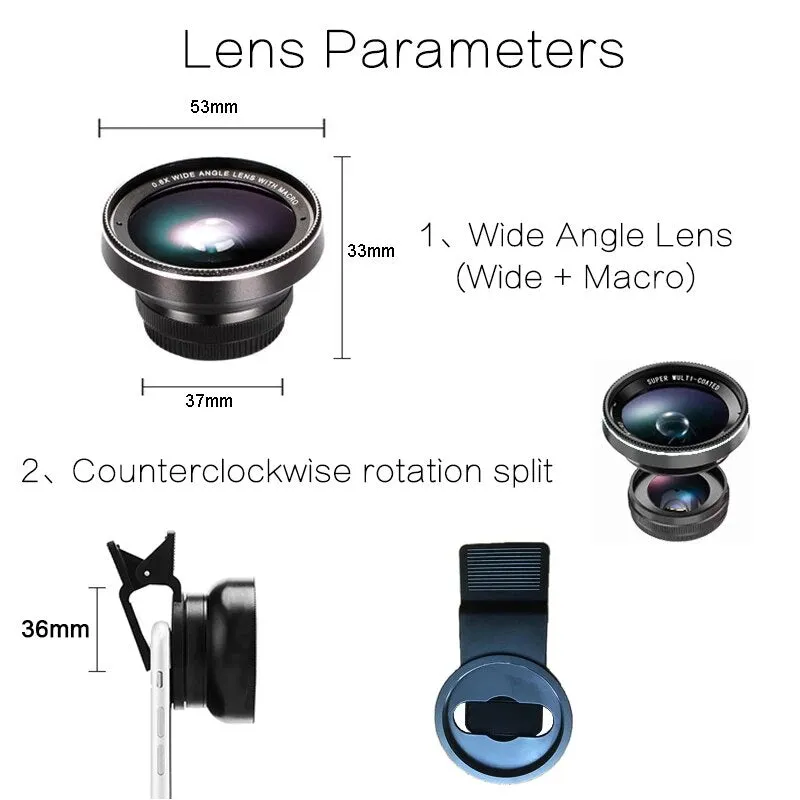 Cellphone HD 15X Macro Len  0.6X Wide Angle Lens for Iphone 14 Pro Smartphones Mobile Phone 37mm Macro Lens for Nails