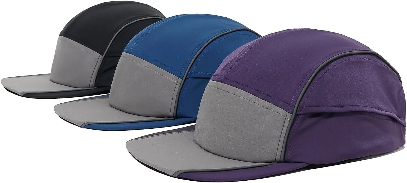 Clakllie Quick Dry 5 Panel Running Hats Reflective Flat Brim Hat Breathable Baseball Cap Cooling Outdoor Caps Tennis Dad Hats