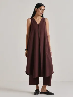 Cola Brown Sleeveless Flared  Kurta Pant Set