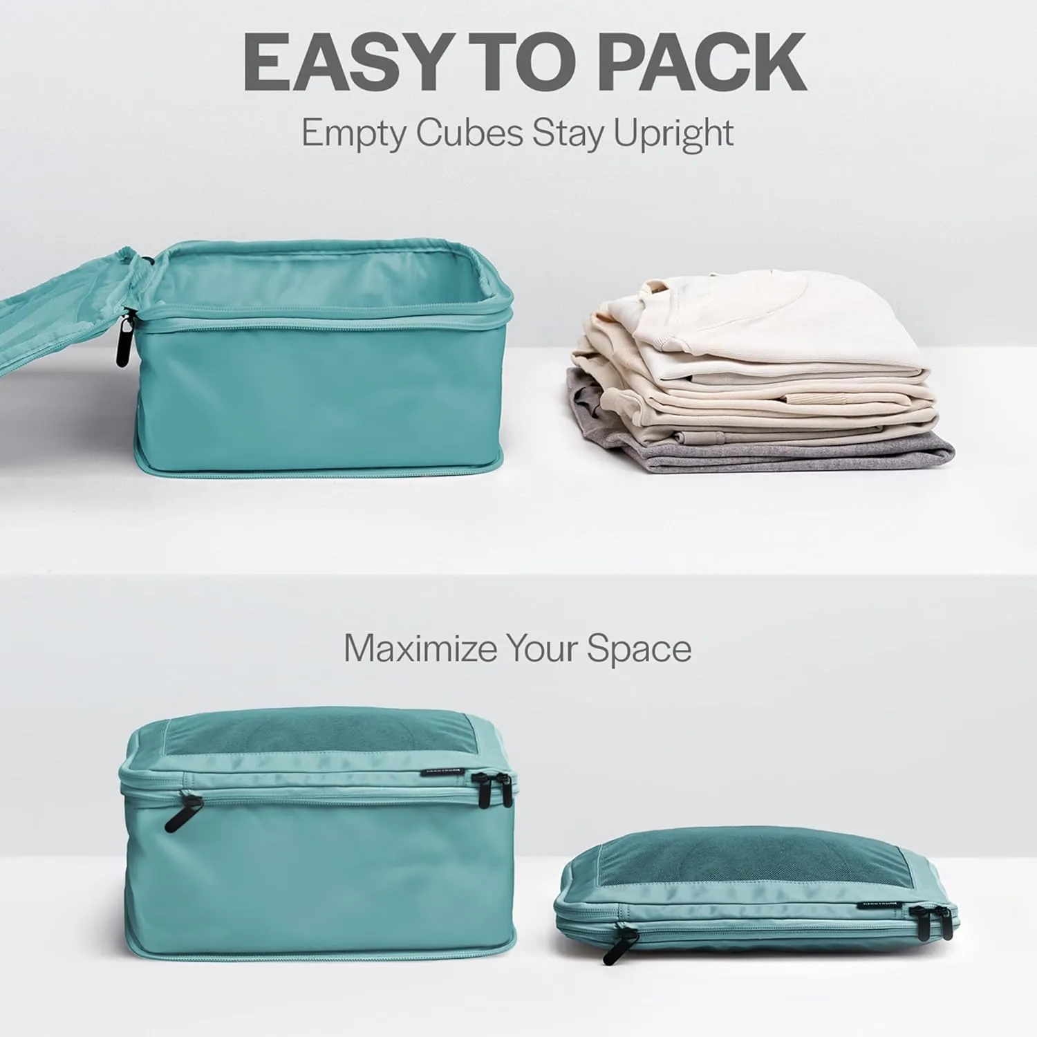 Compression Packing Cubes for Travel - Luggage Organizer Bags - Double Zipper Packing Cubes for Suitcases (2-Pack, Teal)