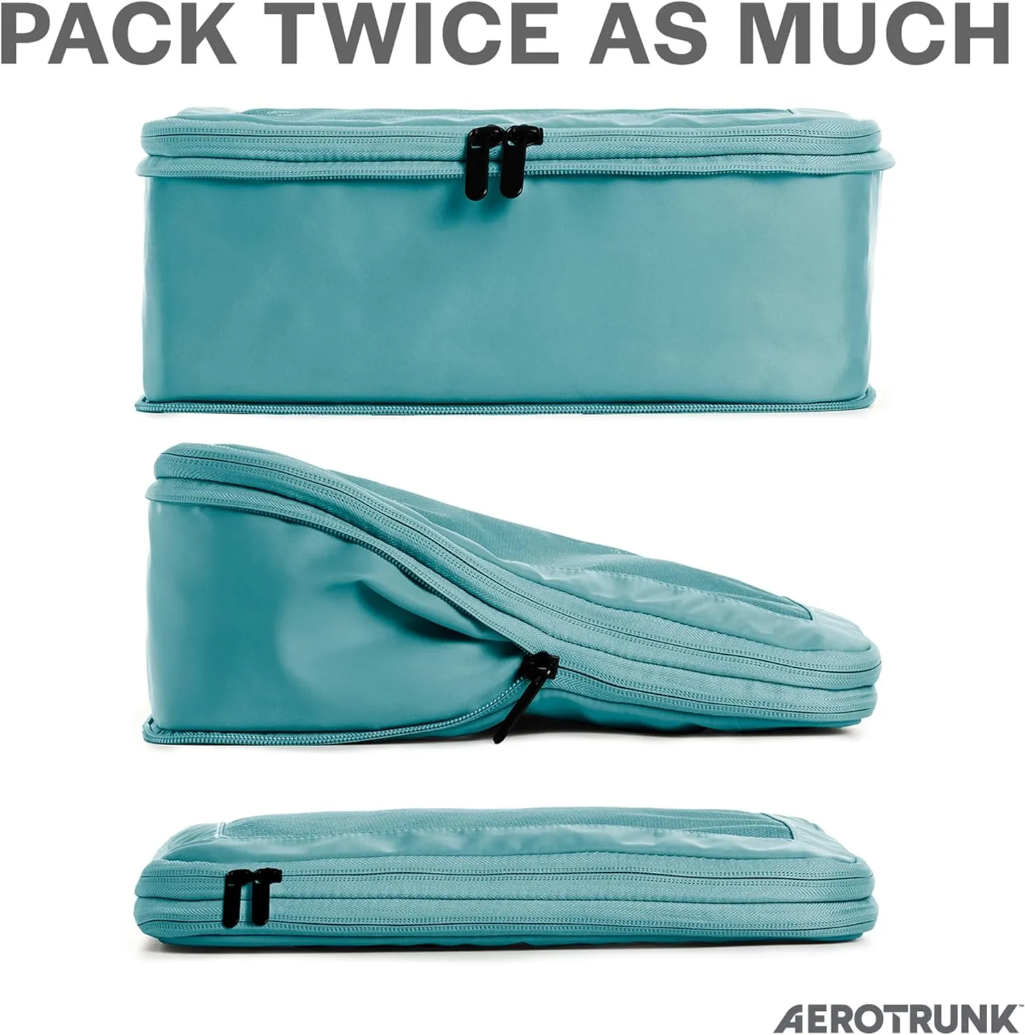 Compression Packing Cubes for Travel - Luggage Organizer Bags - Double Zipper Packing Cubes for Suitcases (2-Pack, Teal)