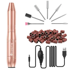 COSITTE Electric Nail Drill, USB Electric Nail Drill Machine for Acrylic Nails, Portable Electrical Nail File Polishing Tool Manicure Pedicure Efile Nail Supplies for Home and Salon Use, Pink