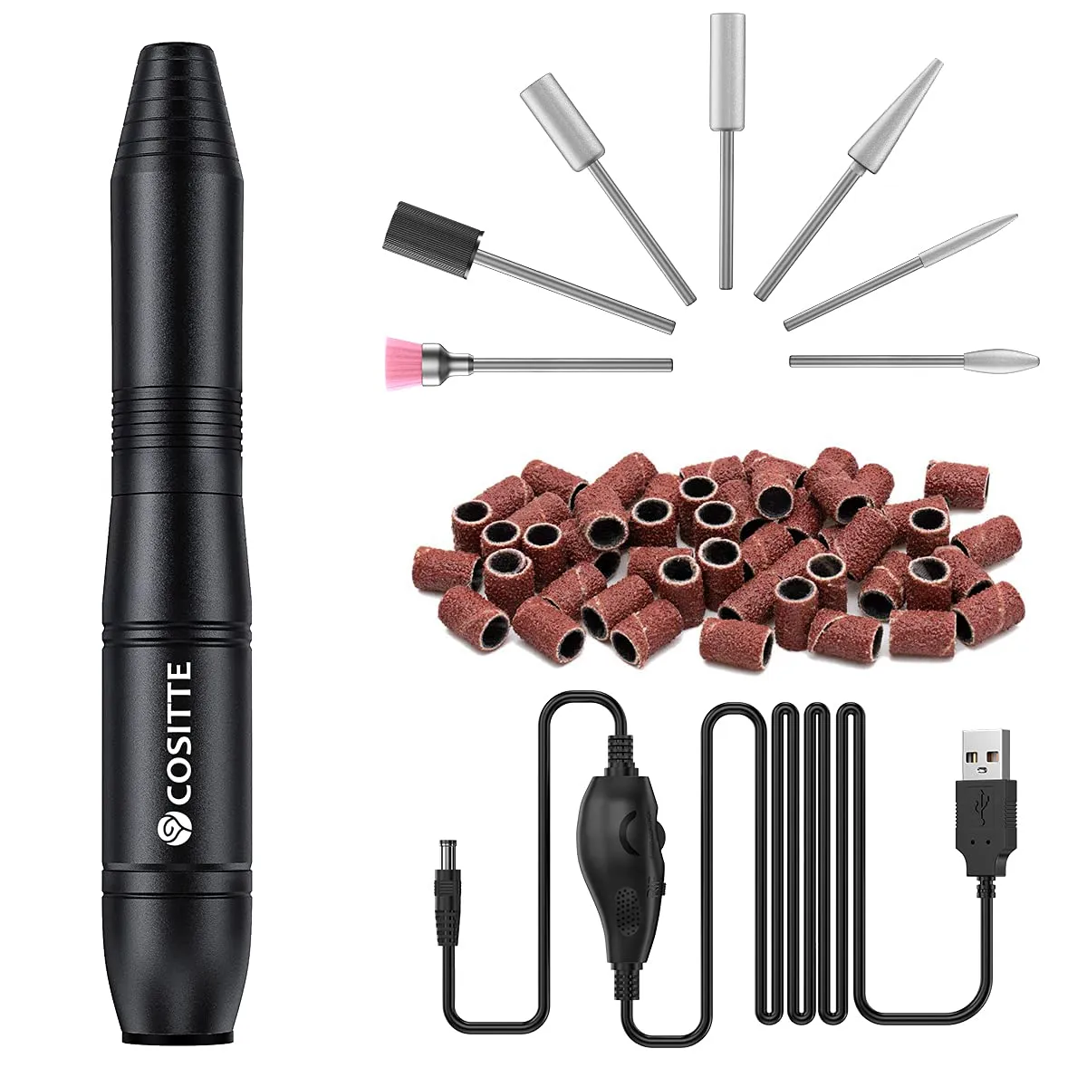 COSITTE Electric Nail Drill, USB Electric Nail Drill Machine for Acrylic Nails, Portable Electrical Nail File Polishing Tool Manicure Pedicure Efile Nail Supplies for Home and Salon Use, Pink