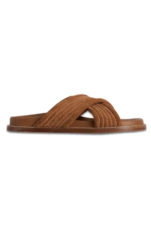 Cross Strap Sliders Tan