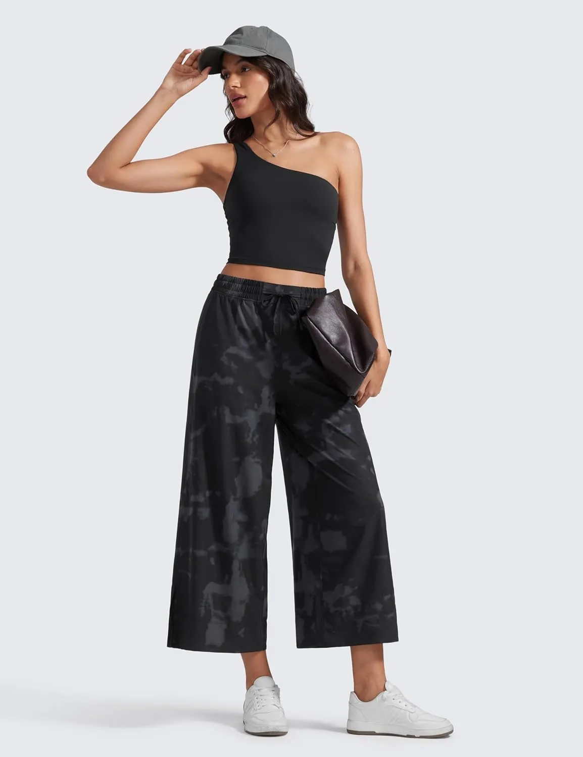 CRZ YOGA Lightweight Wide Leg Cropped Pants for Women 25" High Waisted Loose Casual Lounge Travel Work Sweatpants Summer