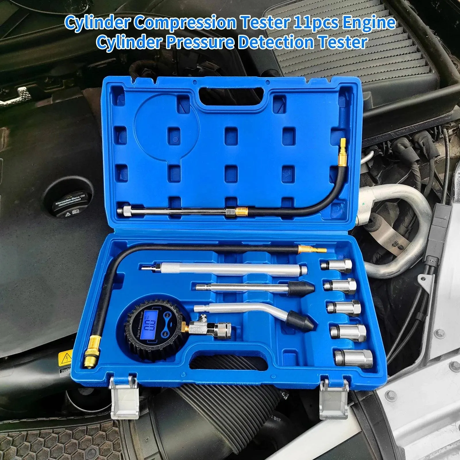 Cylinder Compression Tester 11pcs Engine Cylinder Pressure Detection Tester Cylinder Compression Tester Aluminum Alloy ABS