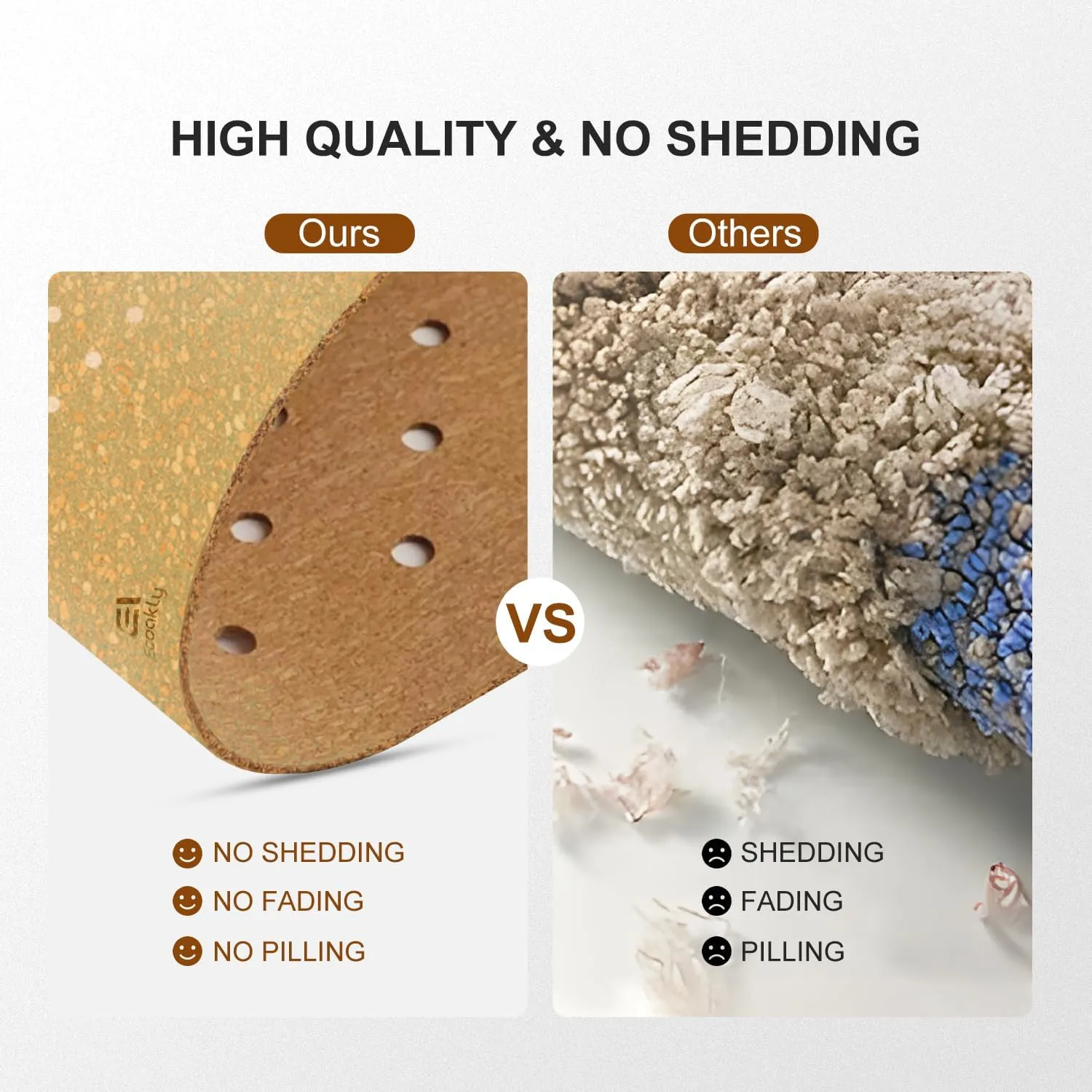 ECOAKLY: Bathtub Mat with Drain Holes - Cork, Non Slip