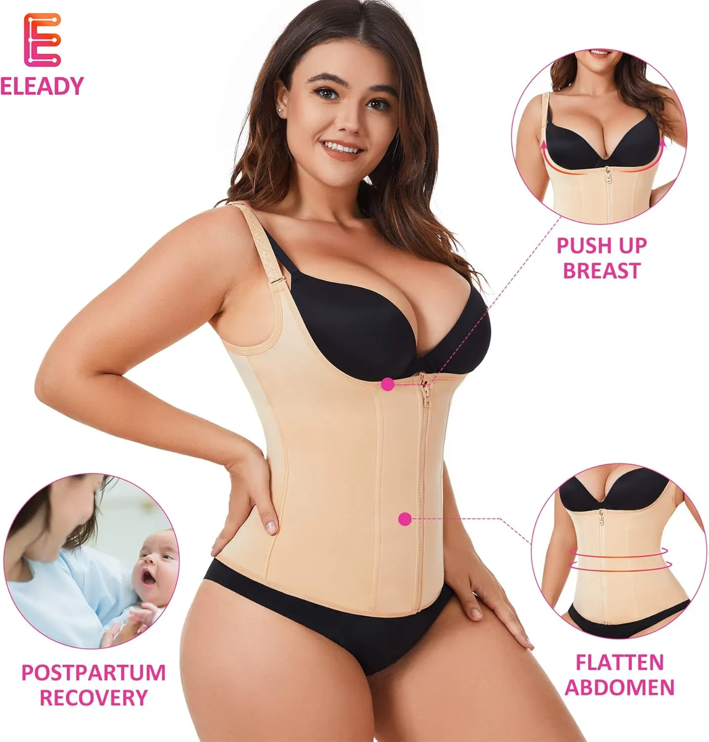 Eleady Women's Underbust Corset Waist Trainer Cincher Steel Boned Body Shaper Vest with Adjustable Straps
