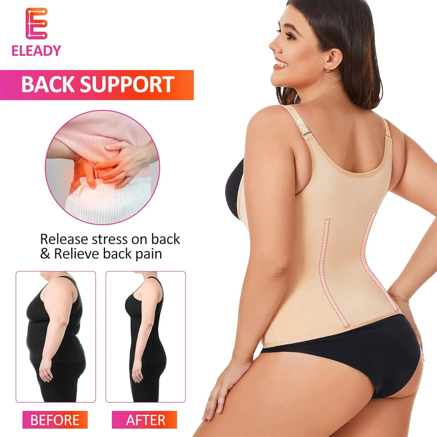 Eleady Women's Underbust Corset Waist Trainer Cincher Steel Boned Body Shaper Vest with Adjustable Straps