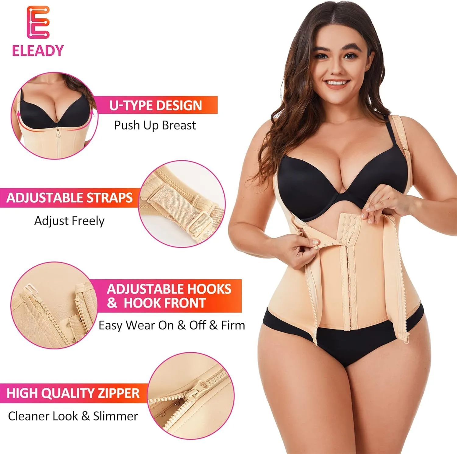 Eleady Women's Underbust Corset Waist Trainer Cincher Steel Boned Body Shaper Vest with Adjustable Straps