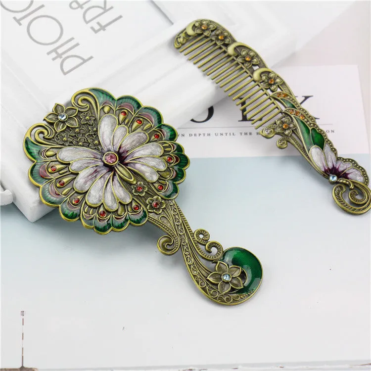 European Retro Butterfly Hand-hold Mirror Gift Set Portable Portable