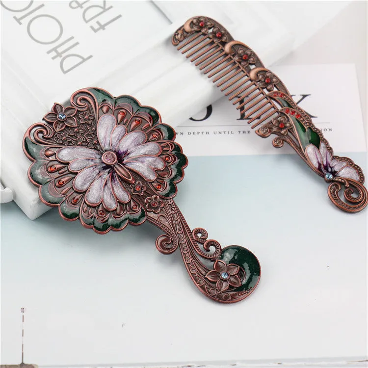 European Retro Butterfly Hand-hold Mirror Gift Set Portable Portable