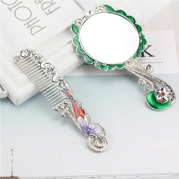 European Retro Butterfly Hand-hold Mirror Gift Set Portable Portable