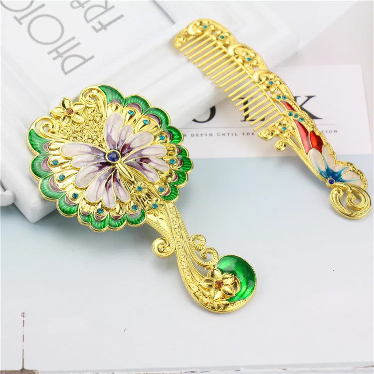 European Retro Butterfly Hand-hold Mirror Gift Set Portable Portable