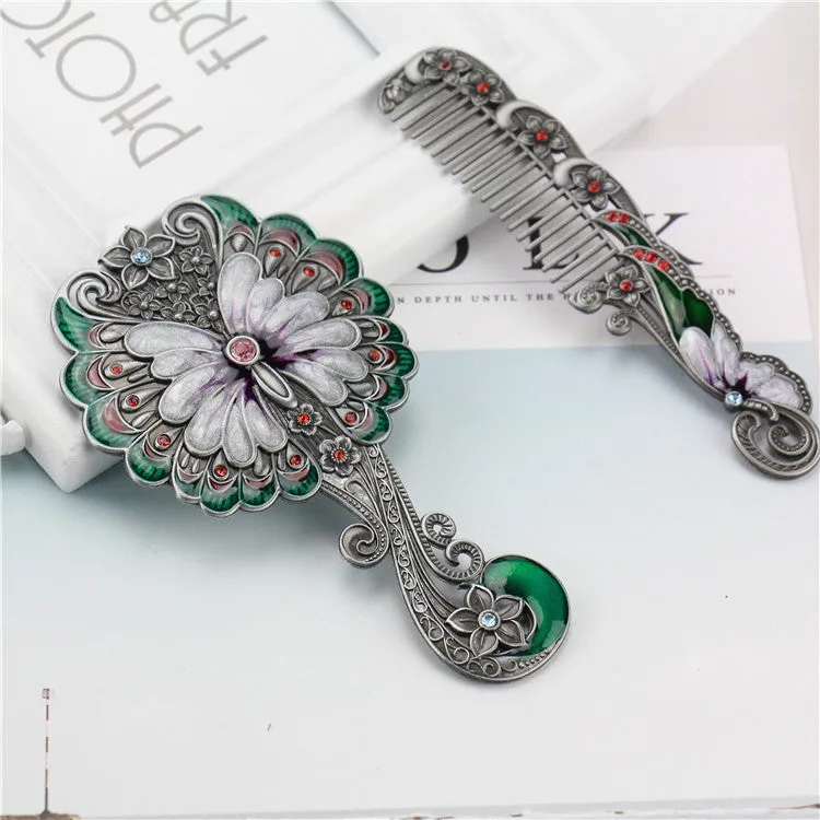 European Retro Butterfly Hand-hold Mirror Gift Set Portable Portable