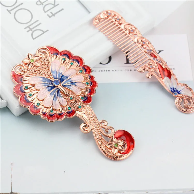 European Retro Butterfly Hand-hold Mirror Gift Set Portable Portable