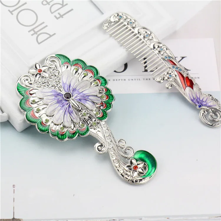 European Retro Butterfly Hand-hold Mirror Gift Set Portable Portable