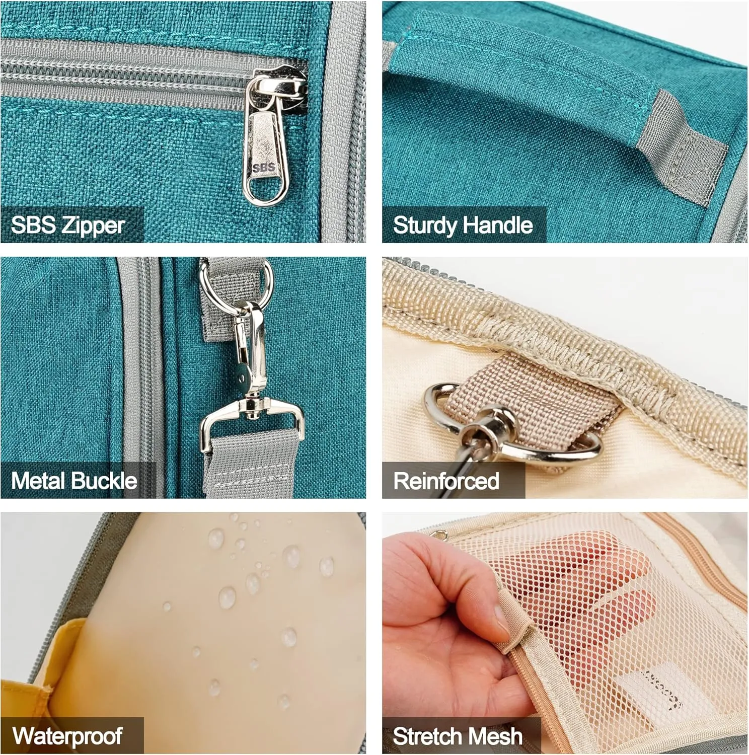 Extra Large Toiletry Bag for Women and Men, 6 Organizer Compartments, Holds Full Size Shampoo, with Hanging Hook Cosmetic Bag, Travel Makeup Bag, Bathroom Water-resistant Toiletries Bag, Blue