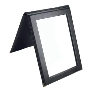 Faux Leather Snap Folding Mirror  - Black