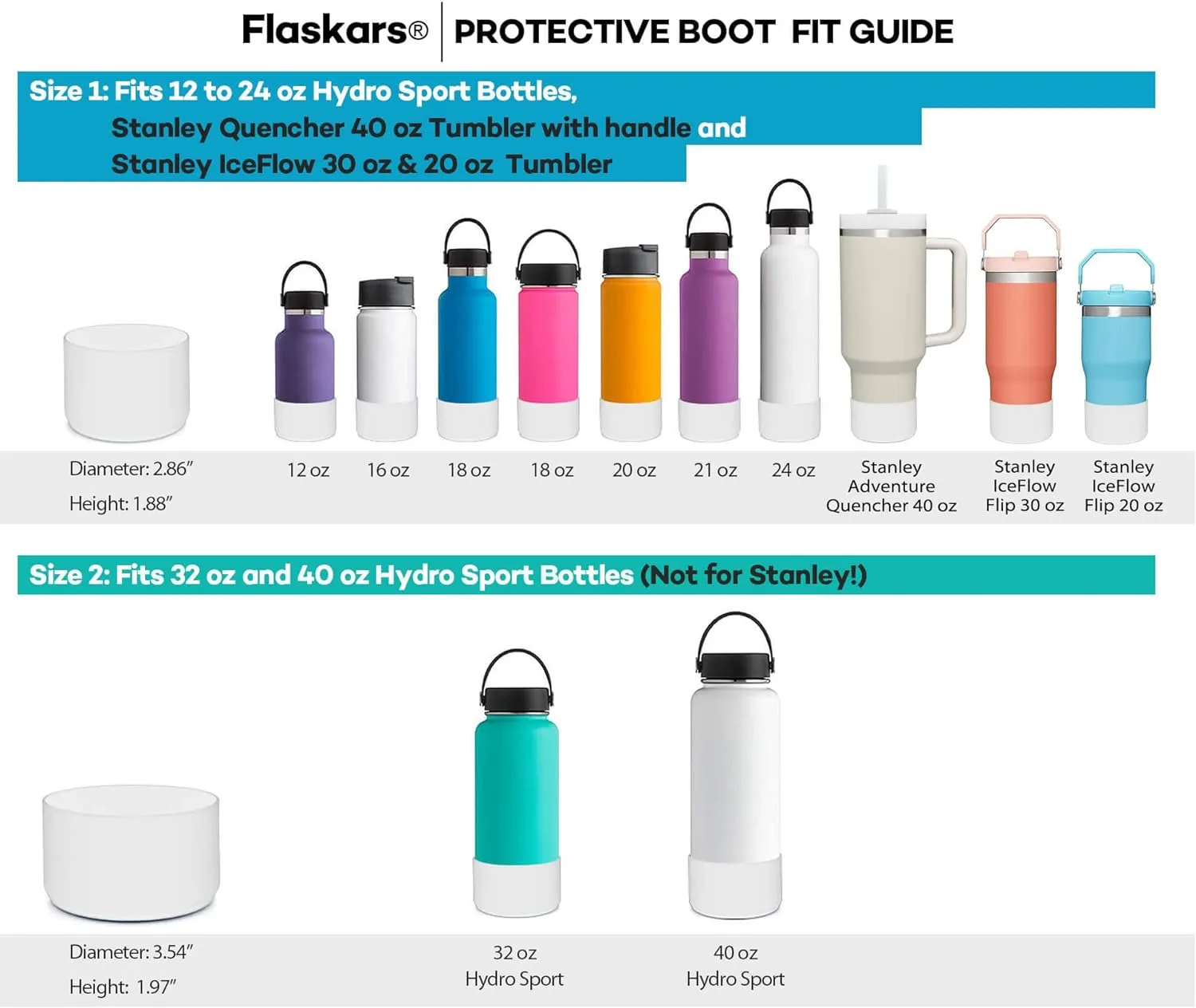 Flaskars Protective Silicone Boot for 12oz - 40 oz Hydroflask Water Bottles Anti-Slip Bottom Stanley Sleeve Cover Bumper